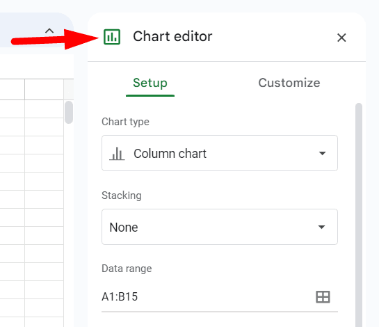 red arrow pointing to Chart editor