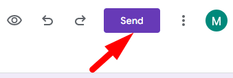 red arrow pointing to ‘Send’ button of google form