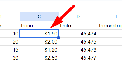 red arrow pointing to a cell