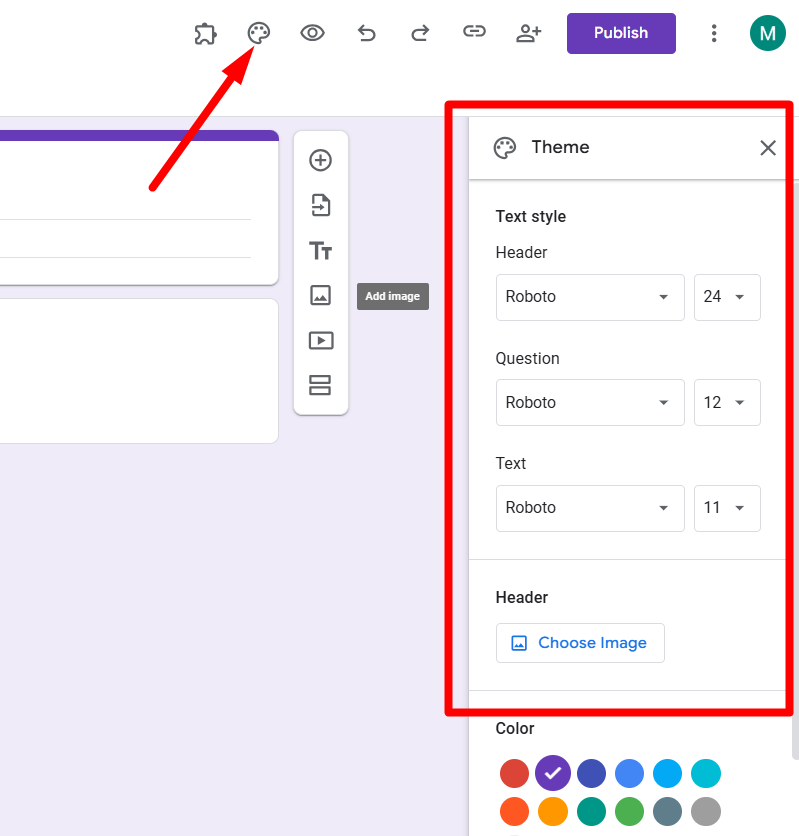 red arrow pointing to paint palette icon