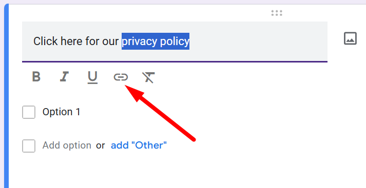 ed arrow pointing to the link icon to add the hyperlink