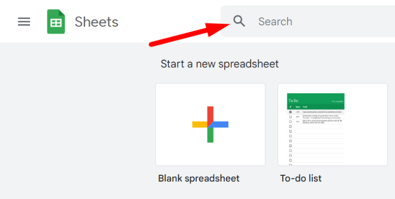 red arrow pointing to search bar in google sheet
