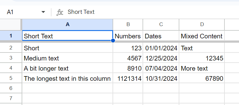screenshot of multiple adjusted column