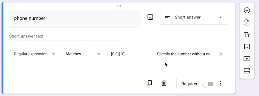 Screenshot showing how to enter a custom error message