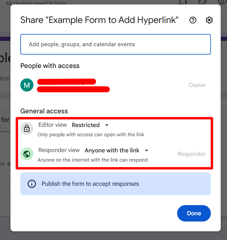 red rectangle highlights the permissions for the editor and the responders