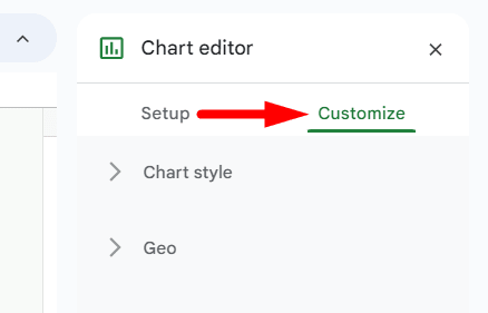 red arrow pointing to ‘Customize’ in the chart editor