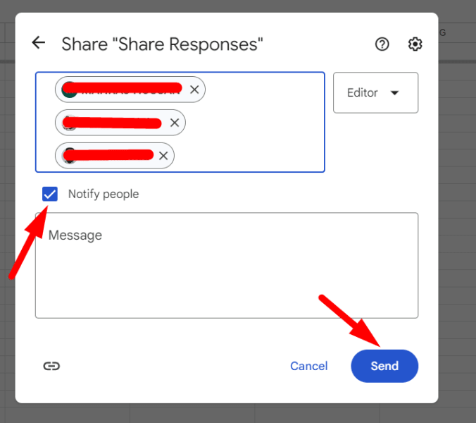 red arrow pointing to ‘Send’ button