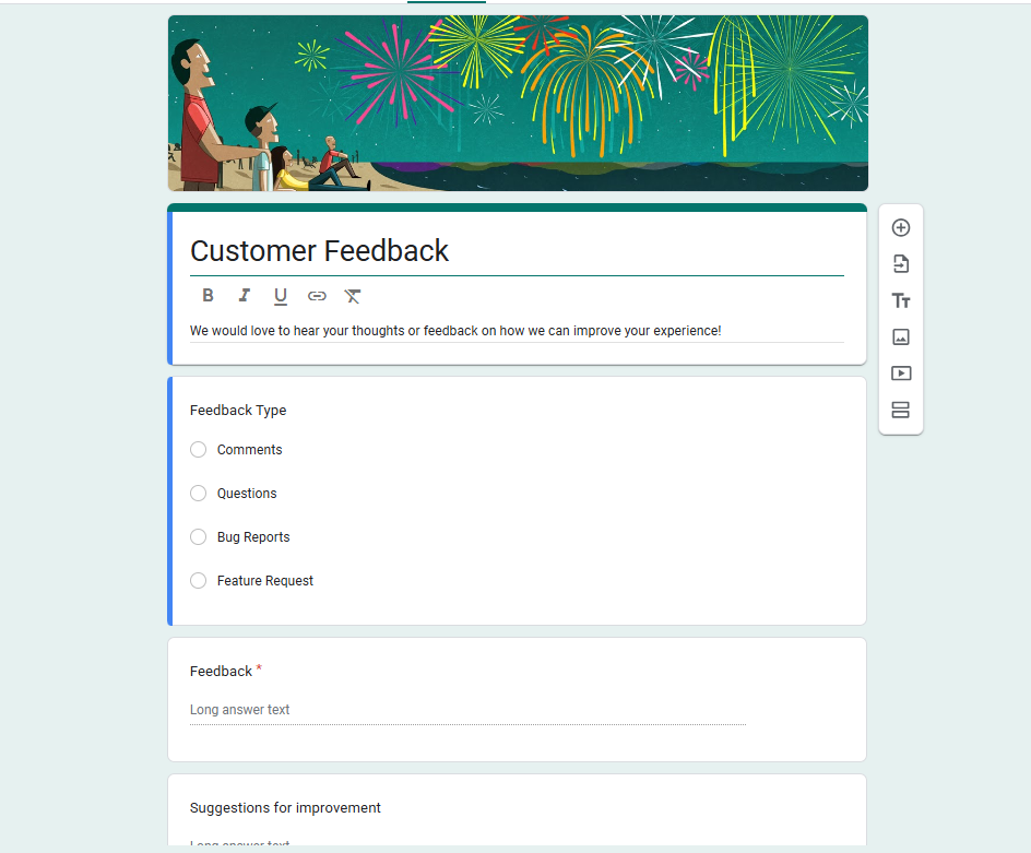Customer Feedback Form template of Google form