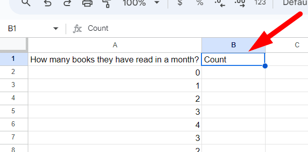 red arrow pointing to ‘Count’ in B1