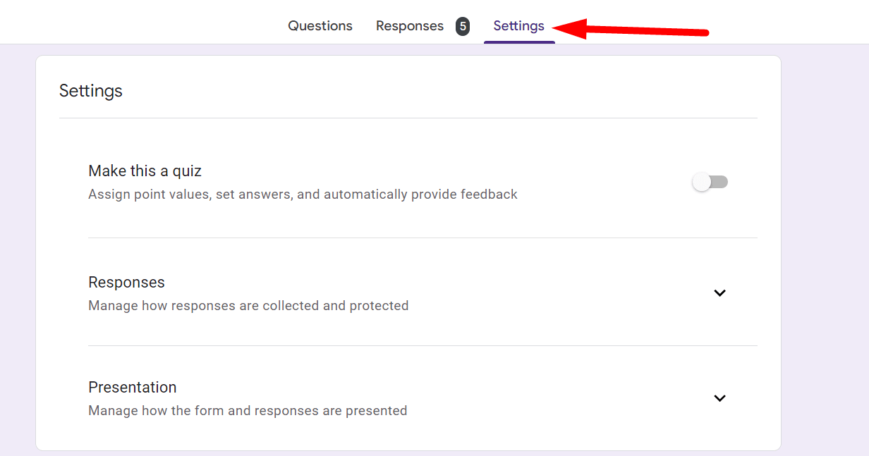 red arrow pointing to ‘Settings’ tab