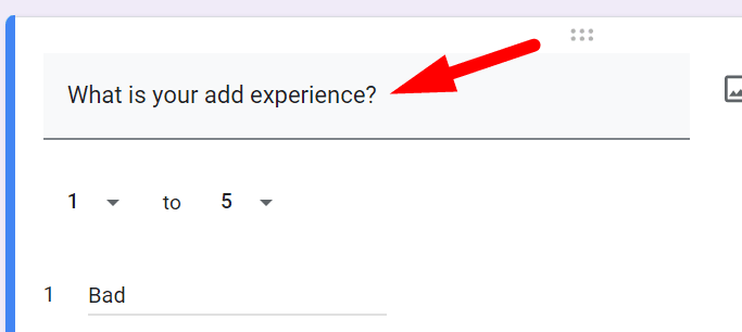 red arrow pointing to question field in google form