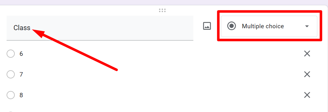 red rectangle highlights the question type when it is set as “Multiple Choice” red rectangle highlights the question type when it is set as “Multiple Choice”