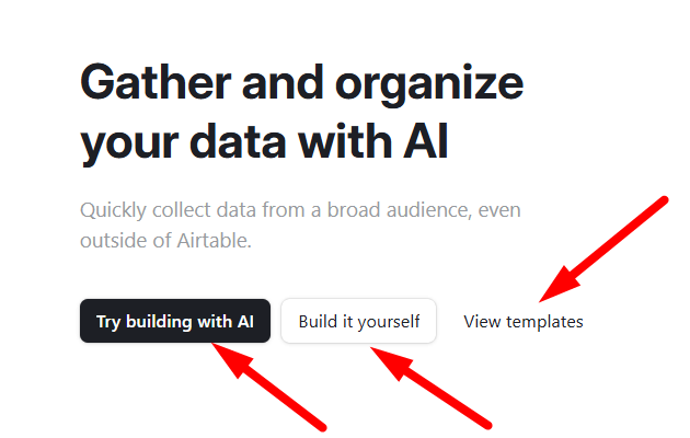 red arrows pointing to form creation options