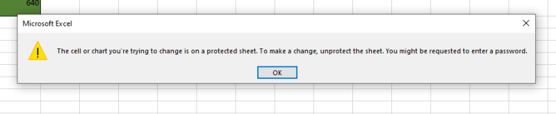 a confirmation message saying that the sheet is locked
