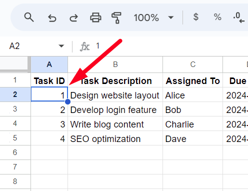 red arrow pointing to a selected cell for insert note (2)