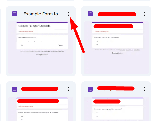red arrow pointing to three dots after google form title