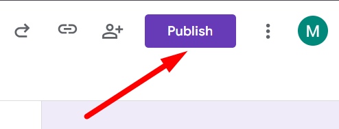 red arrow pointing to the Publish button