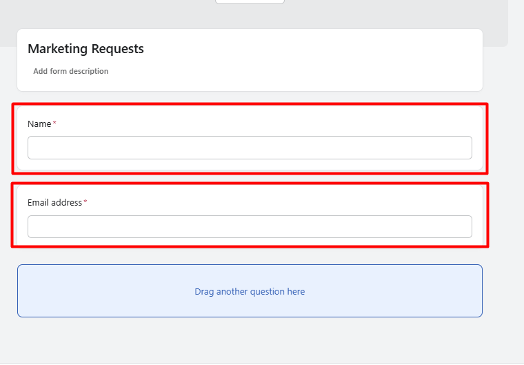 red rectangles highlight Name & Email fields in asana form