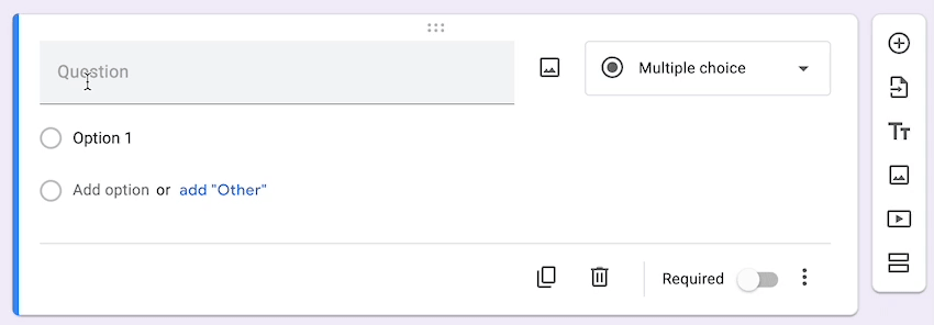 Screenshot of form builder with cursor hover over question label field