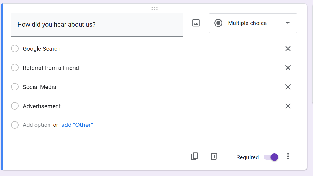 Referral Questions added in Google form