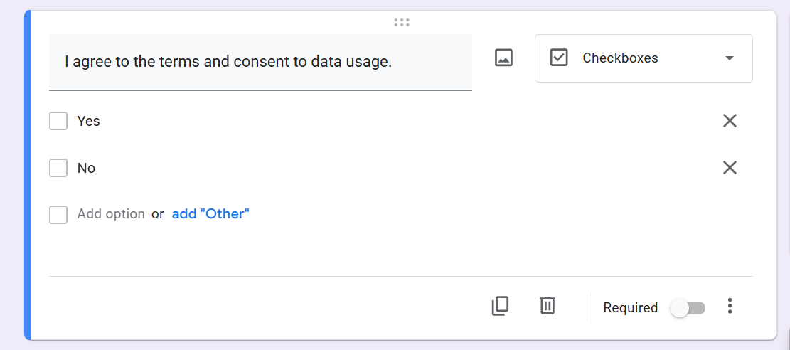 Checkbox question added in the Google Form