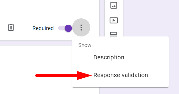 red arrow pointing to 'Response validation'