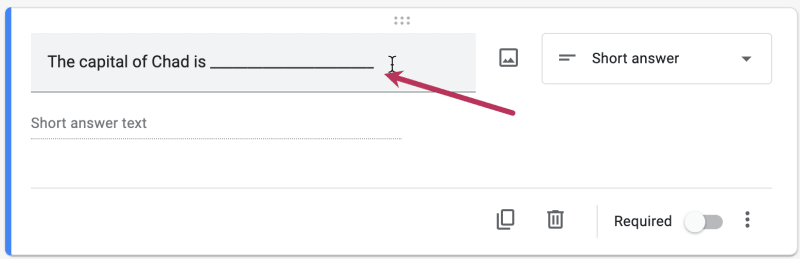 Screenshot of where to click to edit the question text in Google Forms
