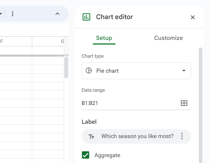 screenshot of Chart editor in google sheet
