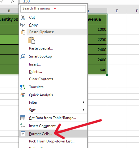 red arrow pointing to “Format Cells” in dropdown menu to unlock all cells
