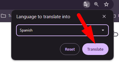 red arrow pointing to ‘Translate’