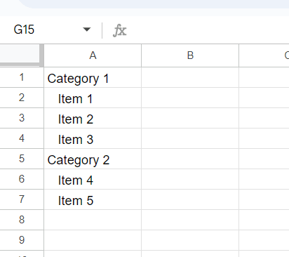 indent data in multiple cells