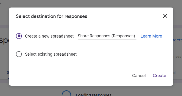 pop up window to choose the destination for responses 