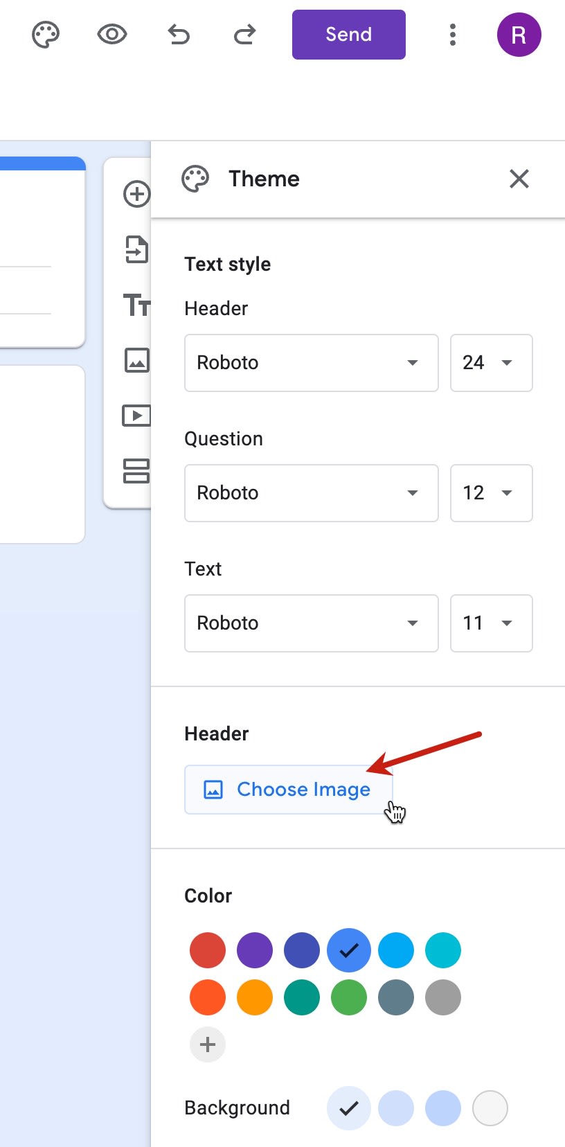 Red arrow pointing to 'Choose Image' button to select an an image