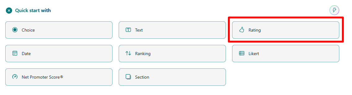  red rectangle highlights the “Rating scale” in Microsoft Forms question type