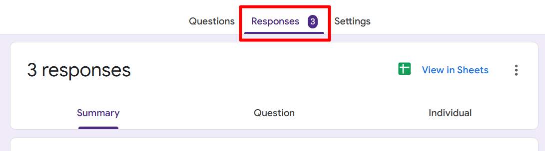 red rectangle highlights the ‘Responses’ tab red rectangle highlights the ‘Responses’ tab