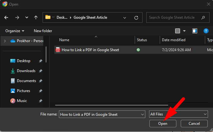 red arrow pointing to ‘Open’ button in pop-up