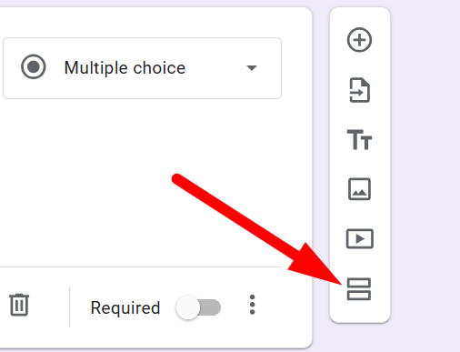 red arrow pointing to the add section icon