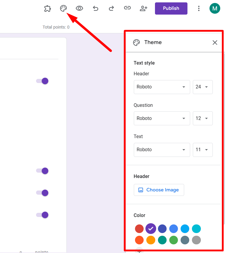 red arrow pointing to paint palette icon