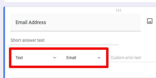 red rectangle highlights ‘Text’ and ‘Email’ dropdown