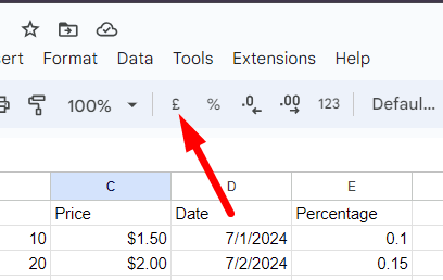 red arrow pointing to pound symbol in the toolbar