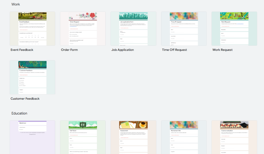 Google form Template Gallery