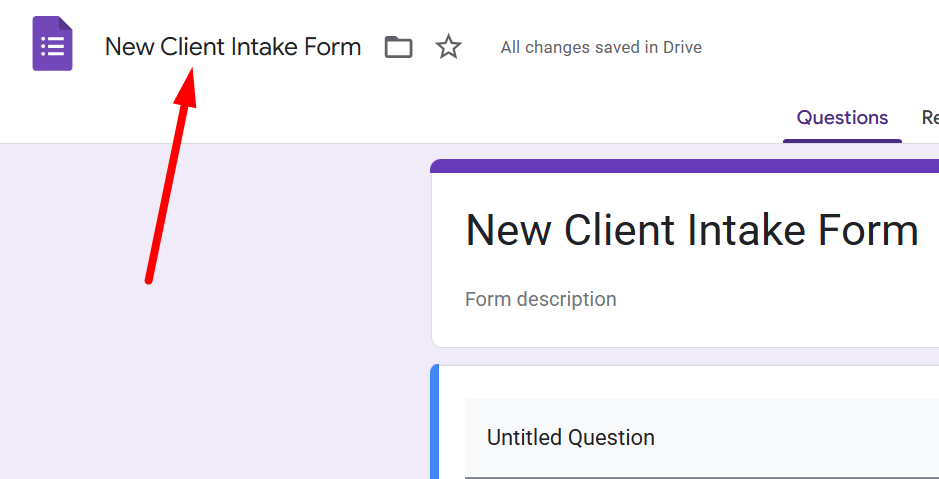 red arrow pointing to the form title
