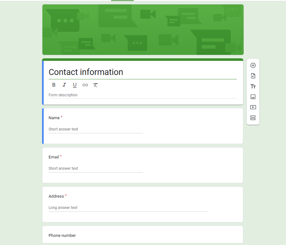 Contact Information Form template of Google form