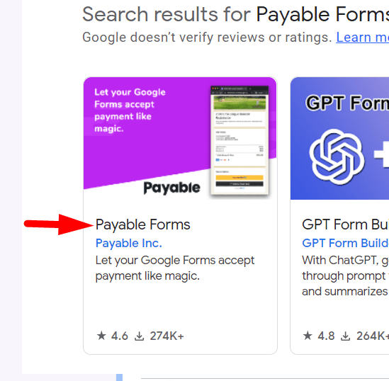 red arrow pointing to a app in the “Google Workspace Marketplace”