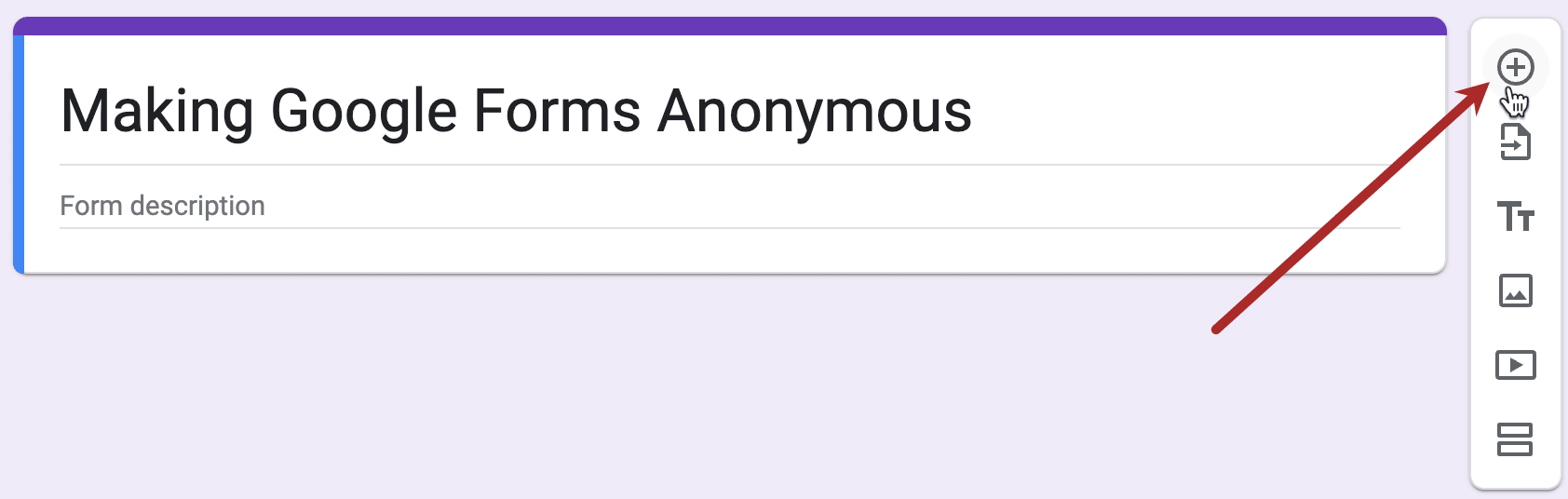Red arrow pointing towards the add new question icon