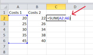 red arrow pointing to range in a formula when cells are not fixed