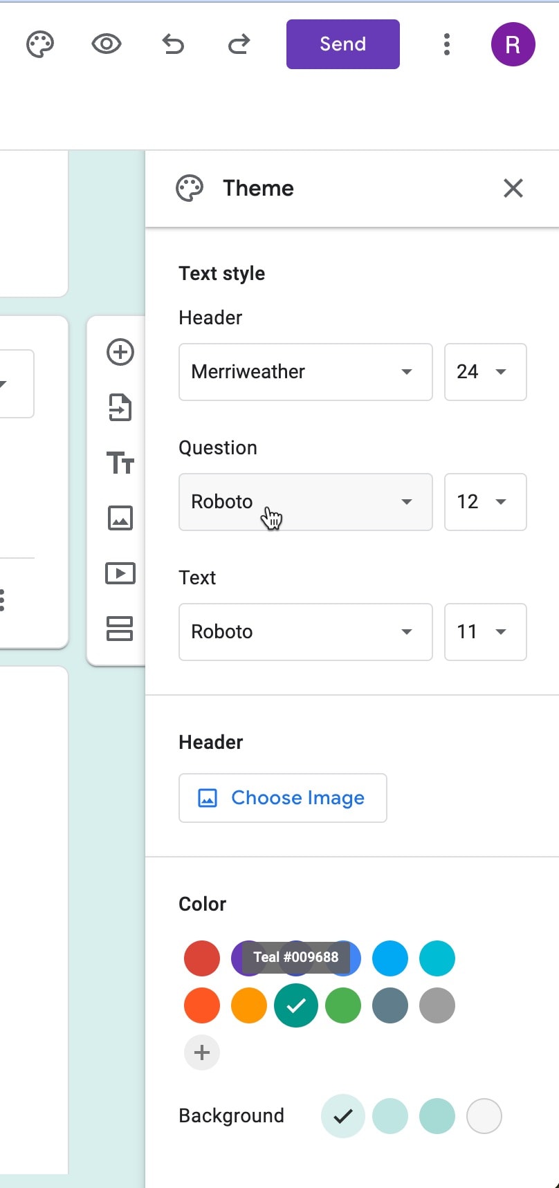 Cursor over question font option