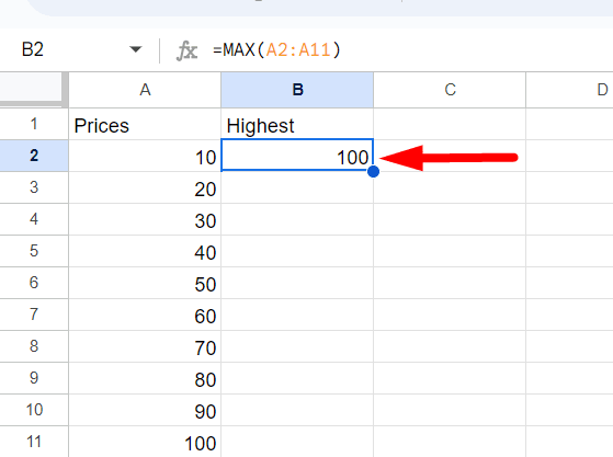 red arrow pointing to highest value