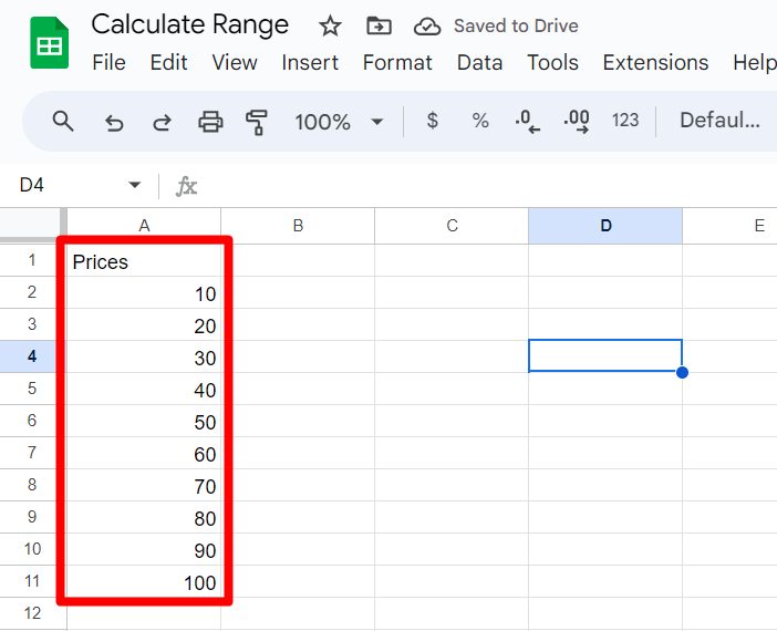 How to Calculate Range in Google Sheets