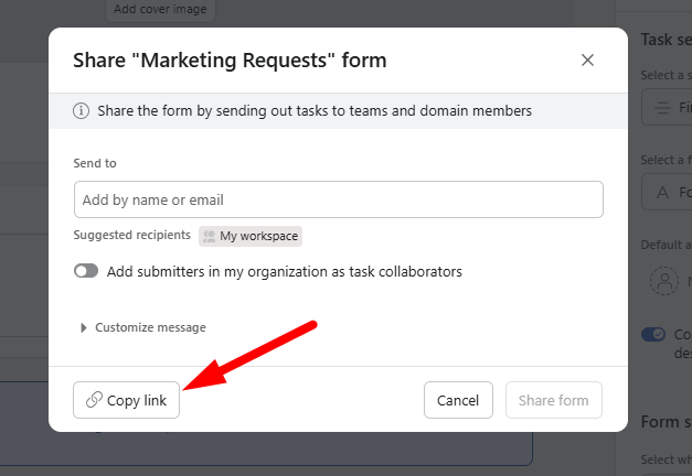 red arrow pointing to the “Copy link”